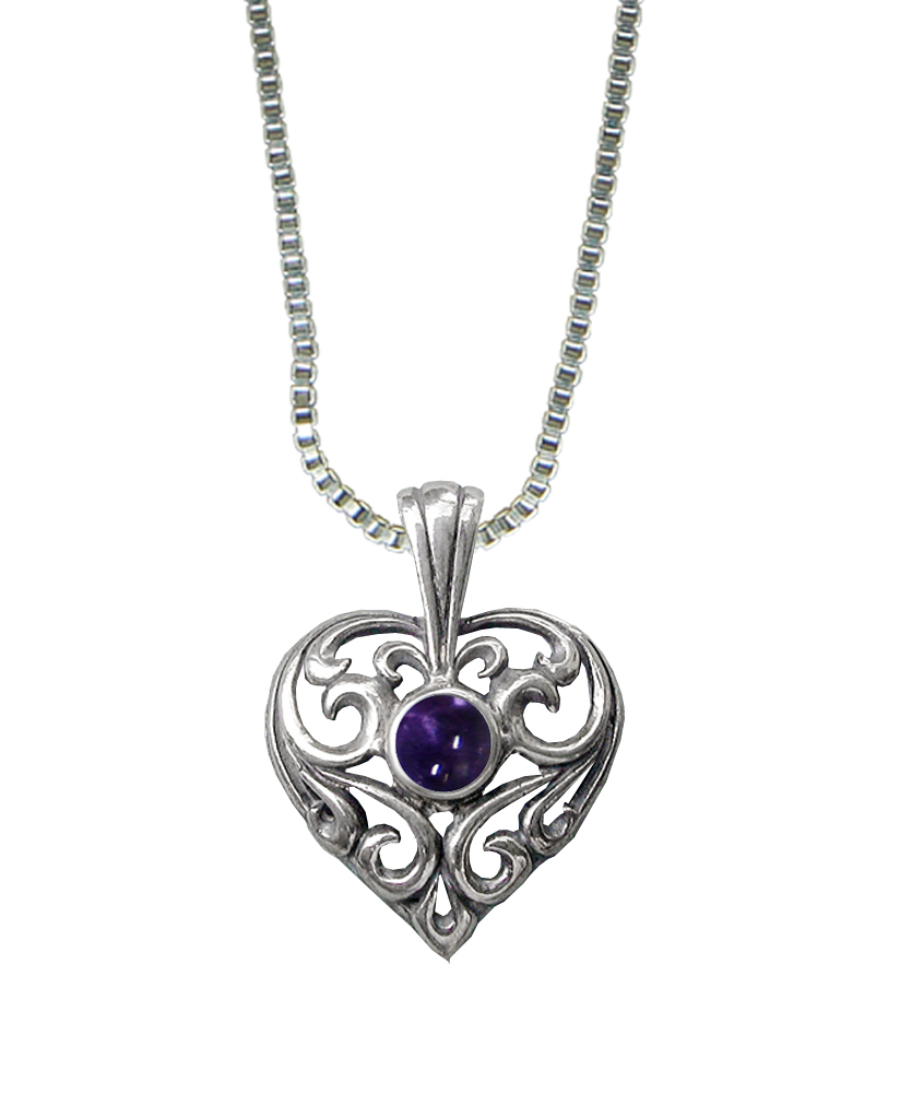 Sterling Silver Exceptional Filigree Heart Pendant With Iolite